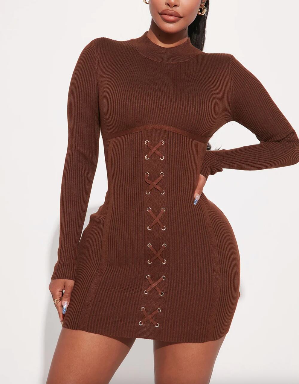 NWT Fashion Nova Izabella Sweater Mini Dress Chocolate Brown Size XL